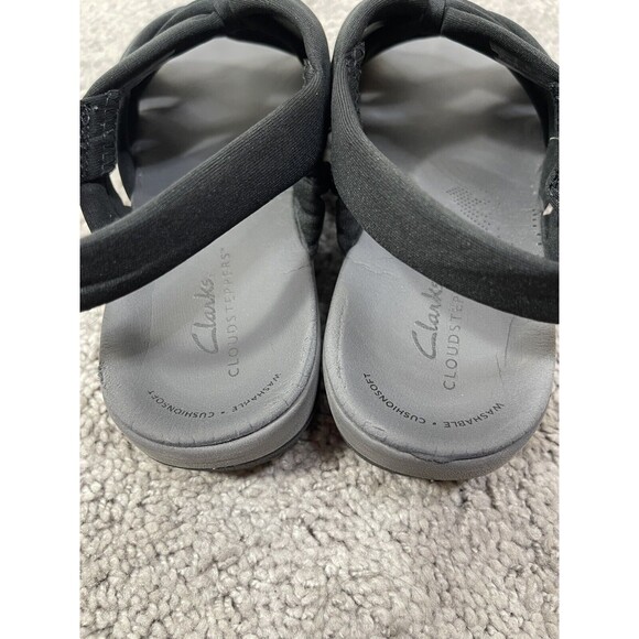Clarks Cloud Steppers Sandals Womens 8M Arla Meg Strappy Black Open Toe Comfort - Picture 2 of 6